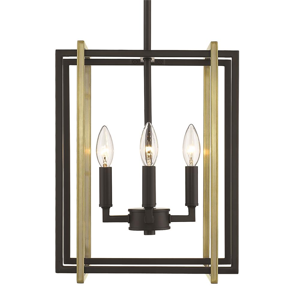 Golden Lighting 6070-4 BLK-AB Tribeca 4-Light Chandelier in Black with Aged Brass Accents